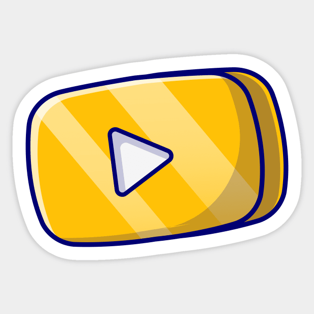 Gold Play Button in Rounded Rectangle Music Cartoon Vector Icon Illustration Sticker by Catalyst Labs